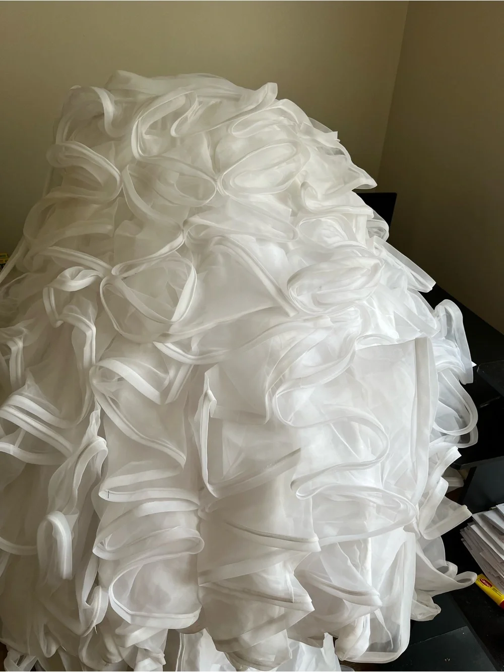 White Ruffled Organza Decorative Throw or Fabric Accent